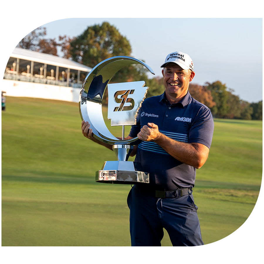 Padrig Harington poses with the 2025 Simmons Bank Championship trophy